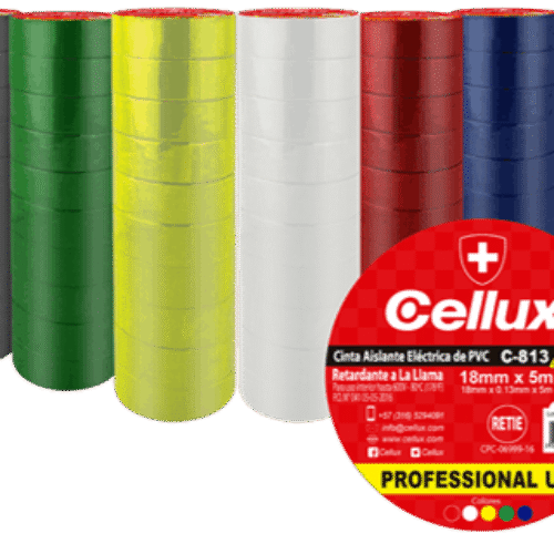 C-813-CINTA AISLANTE PROFESIONAL (TUBULAR POR 10 ROLLOS COLORES SURTIDOS))(18MM X 5 MTS)